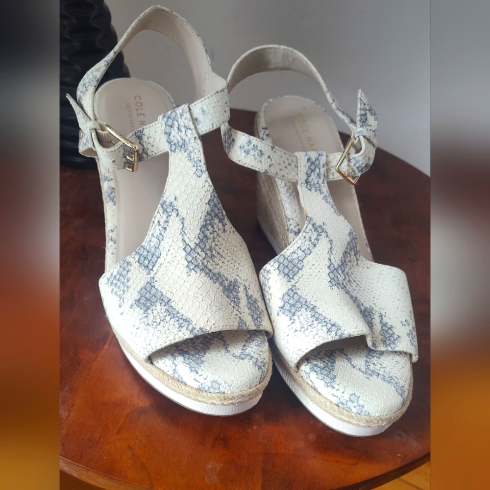 Cole Haan Cloudfeel embossed Leather Snake Print t-strap Espadrilles
